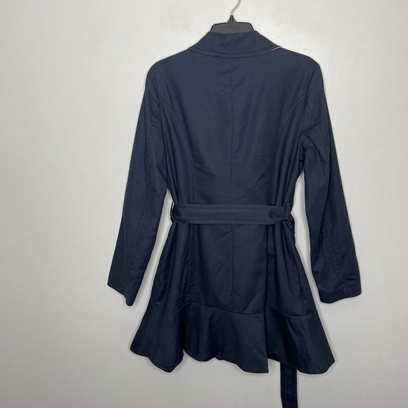 KATE SPADE Womens Blue Button-Front Ruffle-Trim Coat Medium M Lined Cotton-Blend - Picture 6 of 12